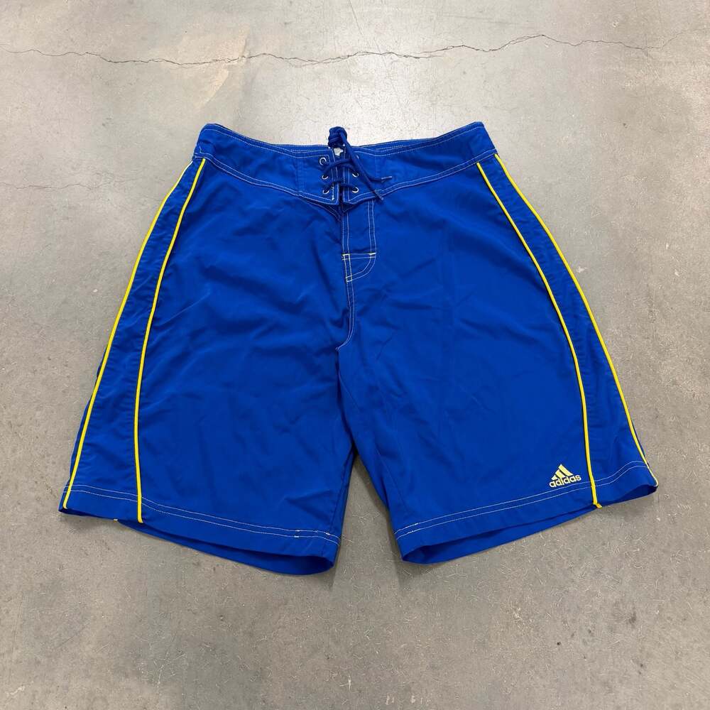 Adidas Blue Yellow Board Shorts Y2K Surf Swim Shorts Size 32